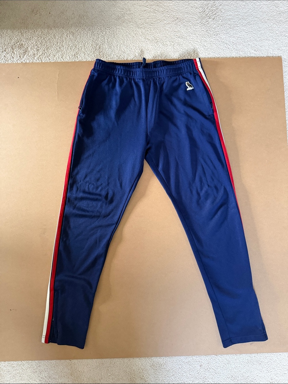 OVO Navy Joggers with Red & White Side Stripes